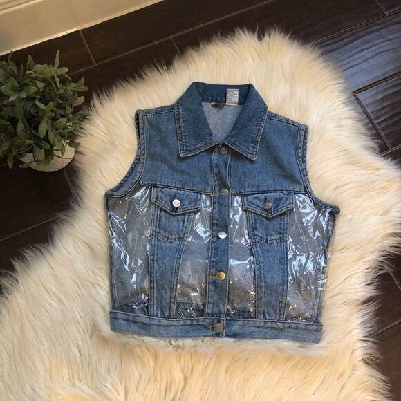 Zana•di denim/vinyl denim vest size medium - Picture 1 of 6